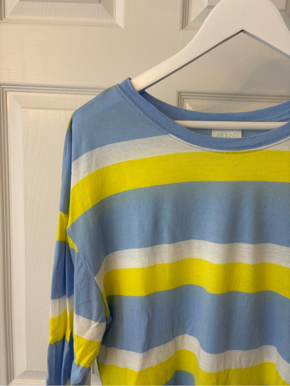 Abound Crewneck Long Sleeve Top Blue, Yellow & White Striped Small Cotton - Picture 8 of 10